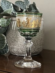 Val St Lambert Danse de Flore Gold EMERALD Green Glass Liquor Cordial Wine 5”