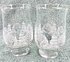 Vintage Libbey Winter Wonderland Pines Set of 2 Glass Tumbler Etched Snow Scene