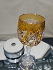 3 Wine Glasses Hocks Goblets Amber, Purple. & Red Cut to clear Crystal Buzzstars