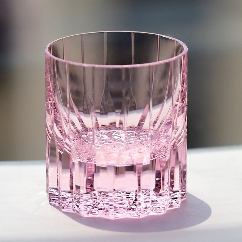 Pink Crystal Glass Rocks Whiskey Glass Popular Glass Cut Clear 8oz For Brandy