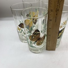 Vintage Mid Century Butterfly Wildflower Glasses Set 5 (12 Oz)
