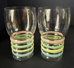 7 Petalware Pastel Bands Tumblers Corning Macbeth Evans Vintage 1930s
