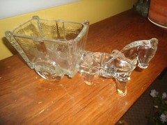 Vtg Donkey Horse and Cart Wagon Clear Glass Toothpick Holder Candy Nut Dish 50s