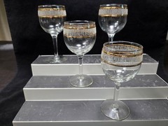Culver «ICICLE» Set of 4 Wine Glasses 6 oz MCM Clear Glass 22K Gold Decoration