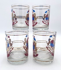 Rare VTG Neiman Marcus Double Old-Fashioned Glasses W/ Rearing Gold Horses Crest