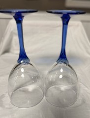 Libbey DOMAINE Vintage Wine Glasses/Goblets Cobalt Blue Flower Stem 8″ (2)