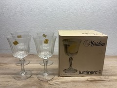 Vtg Set Of 4 Meridien Luminarc Crystal Goblets Wine Or Water 9oz Made In France