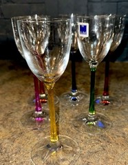 La Reine Royal Italian Crystal Different Color Stem Cordials Set of 6