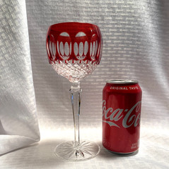 AJKA CORLIS BALLOON WINE GLASS RUBY RED CUT TO CLEAR CRYSTAL BOHEMIAN HUNGARY