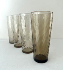 Set of 4 MCM 2 Shade of Amber Brown Swirl Cooler Tumblers 6 1/2″ tall 16 fl oz