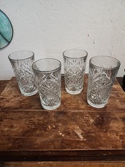 4 Vintage Libbey USA Hobstar Highball Star of David Glasses 16 oz Heavy Clear