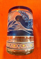 6 Handcrafted FROSTED Mexican TUMBLERS Cobalt /BIRDS/ Pontil EUC