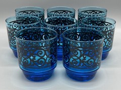 Vintage MCM J Wm Hale Signed Cobalt Blue Lowball Glasses Tumblers Scrolls – Rare