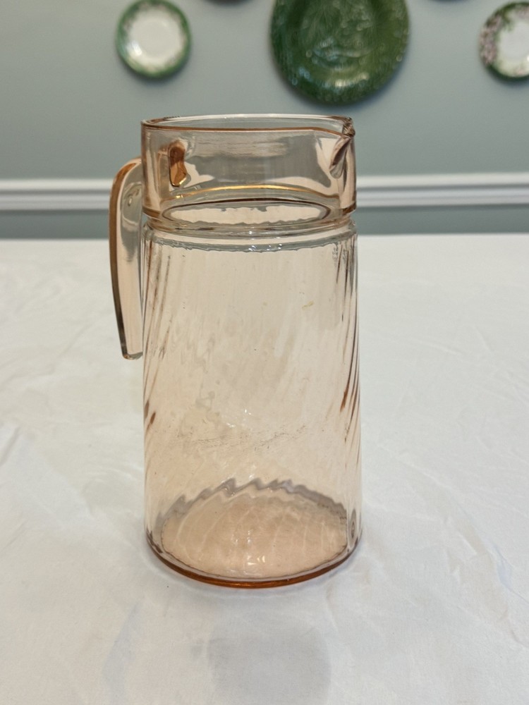 🌟 VTG Arcoroc Rosaline Pink Swirl Glass Pitcher 48 oz – Cristal d’Arques – MINT