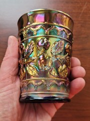 WOW Radium Blue Fenton Carnival Glass Apple Tree Pattern Tumbler