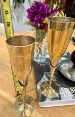 CHEERS! Vintage Pair Brass & Silver Plate Champagne Flutes