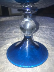 MCM Vintage EMPOLI Peacock BLUE Handblown GLASS Pedestal COMPOTE Bowl CANDY DISH