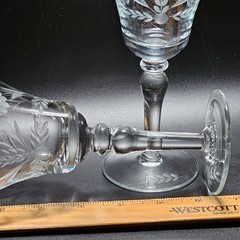 2 Crystal Clear Sunflowers Wine Glasses 6.5″ etched crystal cottage core 6oz