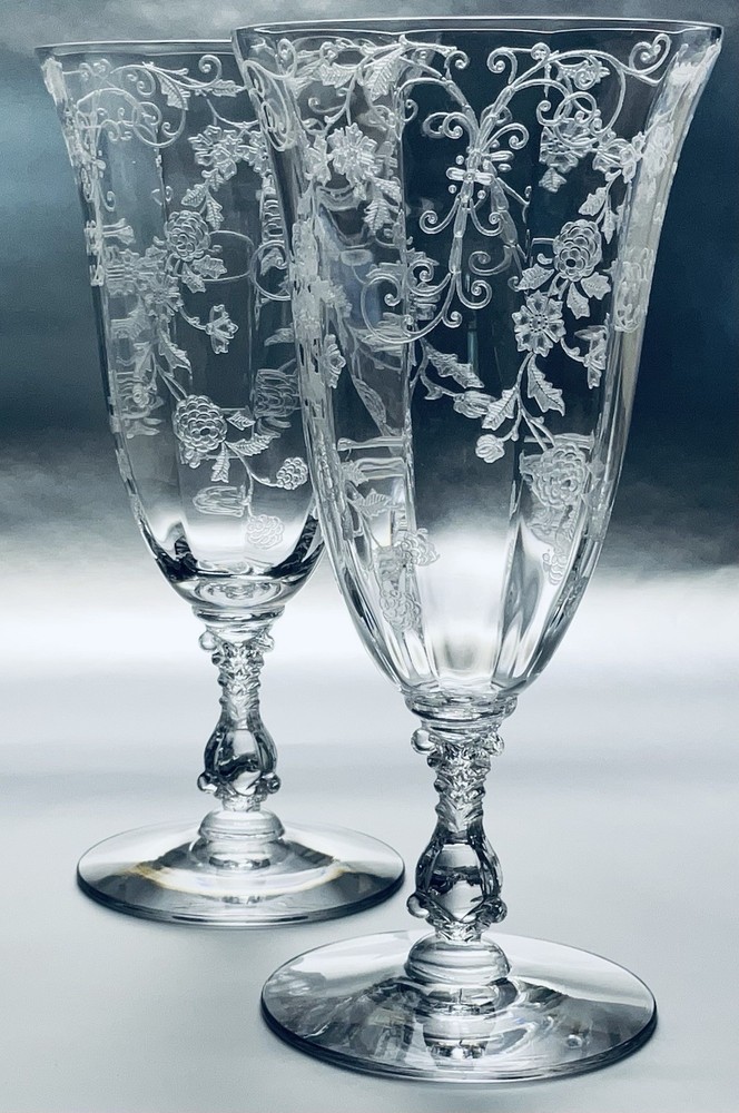 CAMBRIDGE GLASS * 2 *ELAINE ETCH * #3121 * 7” TUMBLERS * CRYSTAL *