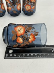 Set 5 Vintage Small Blue Juice Glasses Libbey Bolero Franco Orange Poppy MCM
