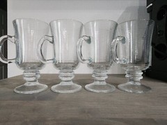 Irish Coffee Mugs Cups Ribbed Pedestal Made in Portugal Set Of 4