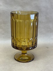Vintage Amber Colored Glass Footed Goblet «Society Crystal» Japan 5.75”