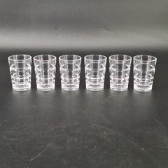 6 Vtg Clear Horizontal Ribbed Tumblers MCM Style Shot Glasses