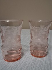 Vintage Pink Depression 2 Of Each Size Glasses With Floral Etching – Set Of 6