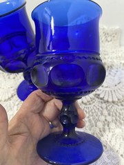 Vtg Imperial Glass Cobalt Blue Kings Crown Thumbprint Wine Glasses (2)