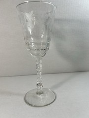 Vintage Floral Etched Optic Panel Crystal Water Wine Stemmed Drink Clear Glass