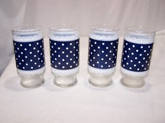 Vintage Fire king Blue Lace Polka Dot Large Tumbler Glasses Set of 4