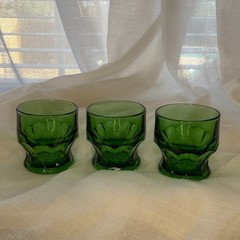 Vintage Mosser Glass Emerald Green Georgian Honeycomb 3 inch Tumblers – Set of 3