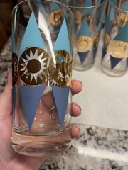 Set of 8 Federal Glass Nordica Turquoise & Gold Atomic Highball MCM Barware