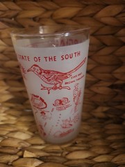 Vintage Hazel Atlas Frosted Georgia Souvenir Glass Tumbler White & Red