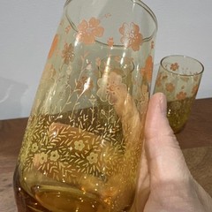 Vintage Amber and Floral Juice Glass Water Glasses Set of 3