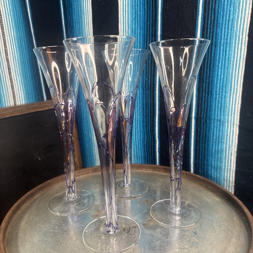 VTG Artland MCM Style Hollow Stem Fluted Champagne Glasses Set of 4 10”x3 1/4”
