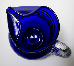 Weston Louie Cobalt Blue Ice Lip Pitcher Mold Blown Attached Handle 72 oz