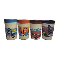 4 Talavera Mexican Pottery Big Double Shot Glasses Party Time 2oz