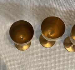 Vintage Gold Tone Metal Wine Goblets Set of 4 Stemmed Barware Glasses