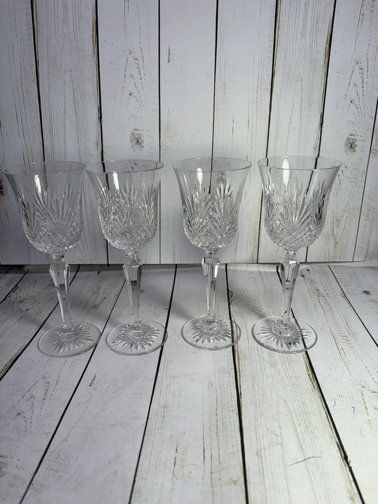 4 Wedgwood Majesty Wine Glasses, Clear Cut, Fans, Criss Cross, 7 3/4 x 3 2