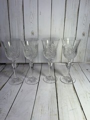 4 Wedgwood Majesty Wine Glasses, Clear Cut, Fans, Criss Cross, 7 3/4 x 3