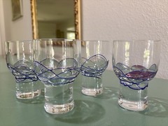 Rare Vintage Romanian Crystal Set of 4 Glasses Milano Style. 4 1/2 Inches Tall