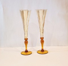 Amber Footed Swearl Iridescent Champagne Glasses Vintage Bareware