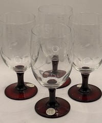 Princess House «Heritage» Red Stem Iced Tea Glasses Made In USA Set(4) Vintage