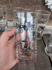 Vintage Libbey Black/Gold Stagecoach Highball Tumblers (8) & Whiskey Glasses (2)