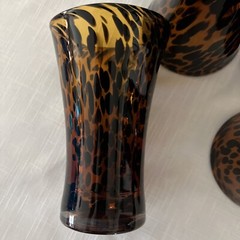 Vintage Hand Blown Glasses Splatter Swirled Tumblers Tortoise Shell Brown Set 4
