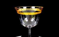 Tiffin Glass Gold Laurel Band & Trim Clear Panel Optic 4 Pc 4 3/4″ Wine Glasses