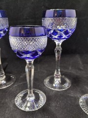 Vintage Blue Beyer Bleikristall Lead Crystal Hand Cut to Clear Hock Wine Glass
