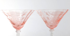 4 Tiffin Franciscan Flanders Pink Etched Tall Champagne Glasses 1920s 6.25″T