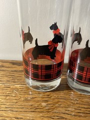 Anchor Hocking Fitz Scottie Dog Plaid Beverage Glasses Set of 2